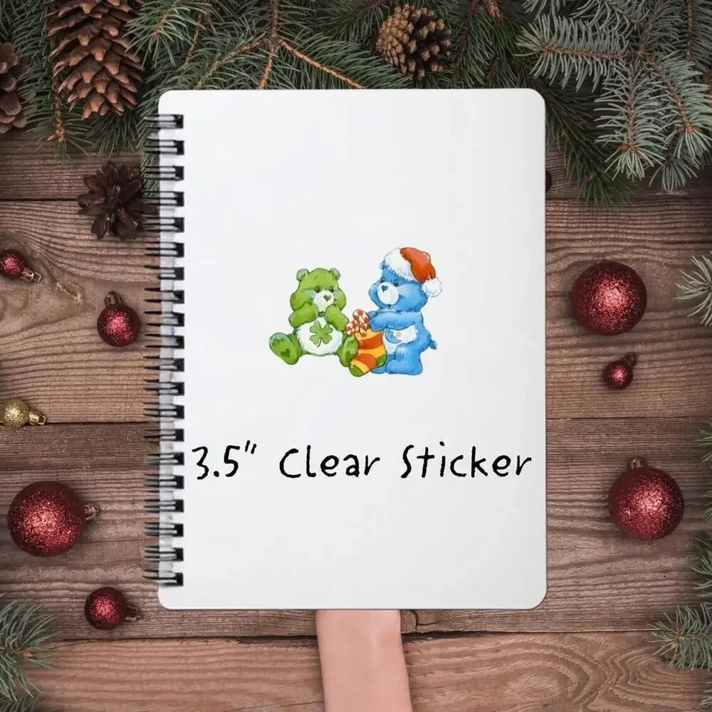 Care Bears Sticker SET OF 5, Clear Decals 3.5”  Bear Cousins Christmas Series 1